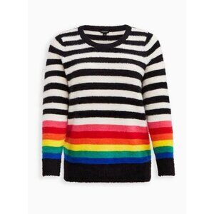 Torrid Womens Sz 00 (10) Pullover Sweater Black White Rainbow Stripes Eyelash
